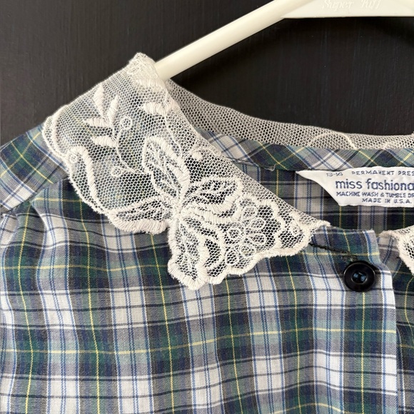 VTG 70s Miss Fashionality Short Sleeve Blouse Peter Pan Lace Collar Trim Rare - Picture 3 of 7